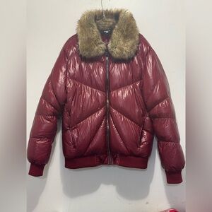 (SOLD) Men’s Jordan Craig Burgundy Puffer Jacket with Faux Fur Collar